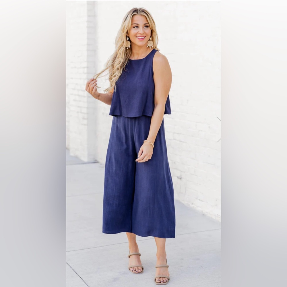 New Never Worn ***  Pink Lily ** NEVER WANNA LEAVE NAVY JUMPSUIT
